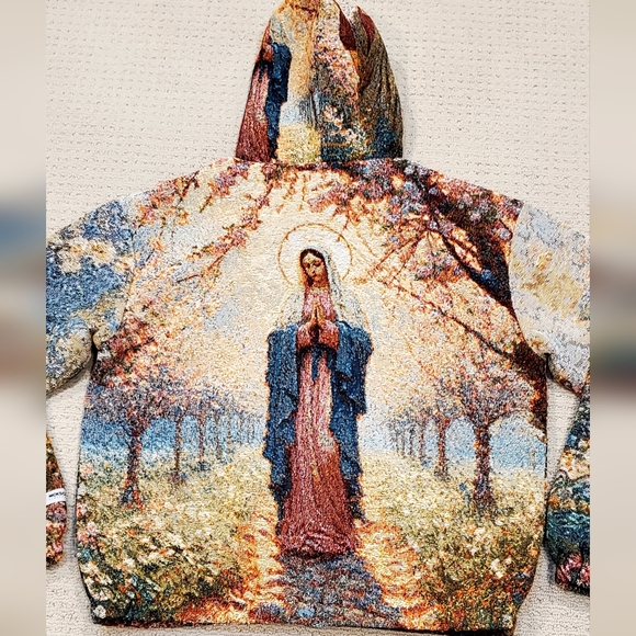Nickscacchetti Jaquard Tapestry Jesus/ Blessed Mother Mary Hoodie Adult Med NWOT - Picture 7 of 16
